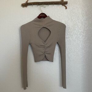 Taupe turtleneck crop sweater